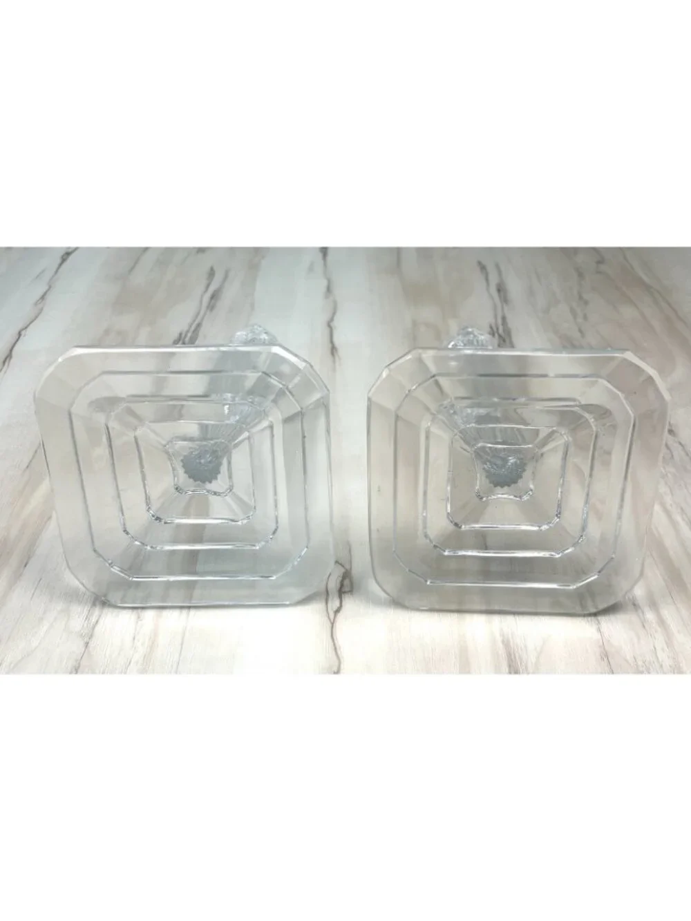 VTG Pair 2 POLONIA Clear Crystal Taper Candle CANDLESTICK HOLDERS Art Deco 8
